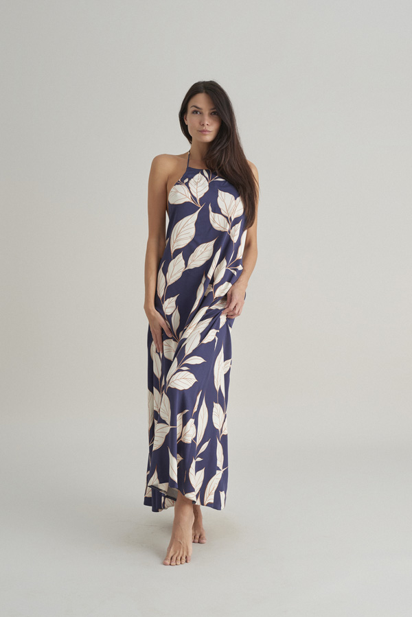 Blue leaves long dress