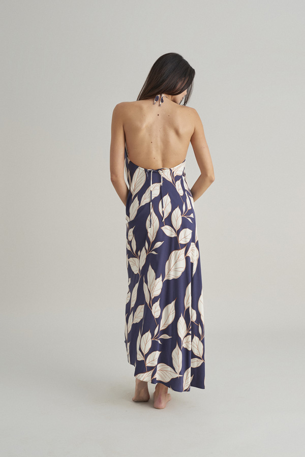 Blue leaves long dress